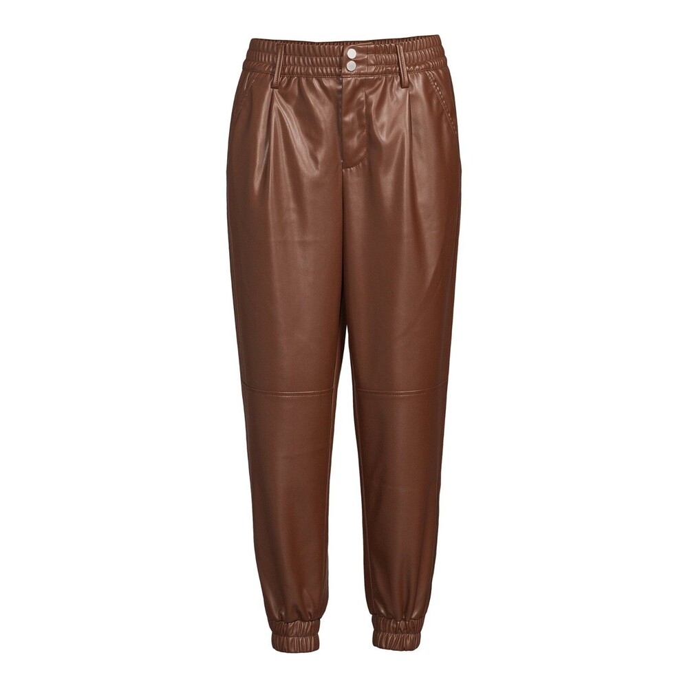 Women’s Brown Faux Leather Cargo Jogger Pants Juniors Size 15 High Rise